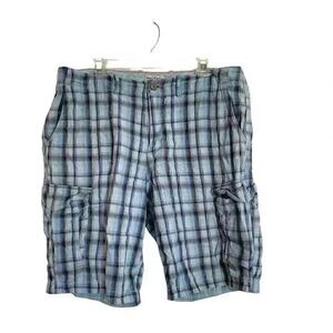 Tommy Bahama Men's Aqua Blue Plaid Cotton Shorts